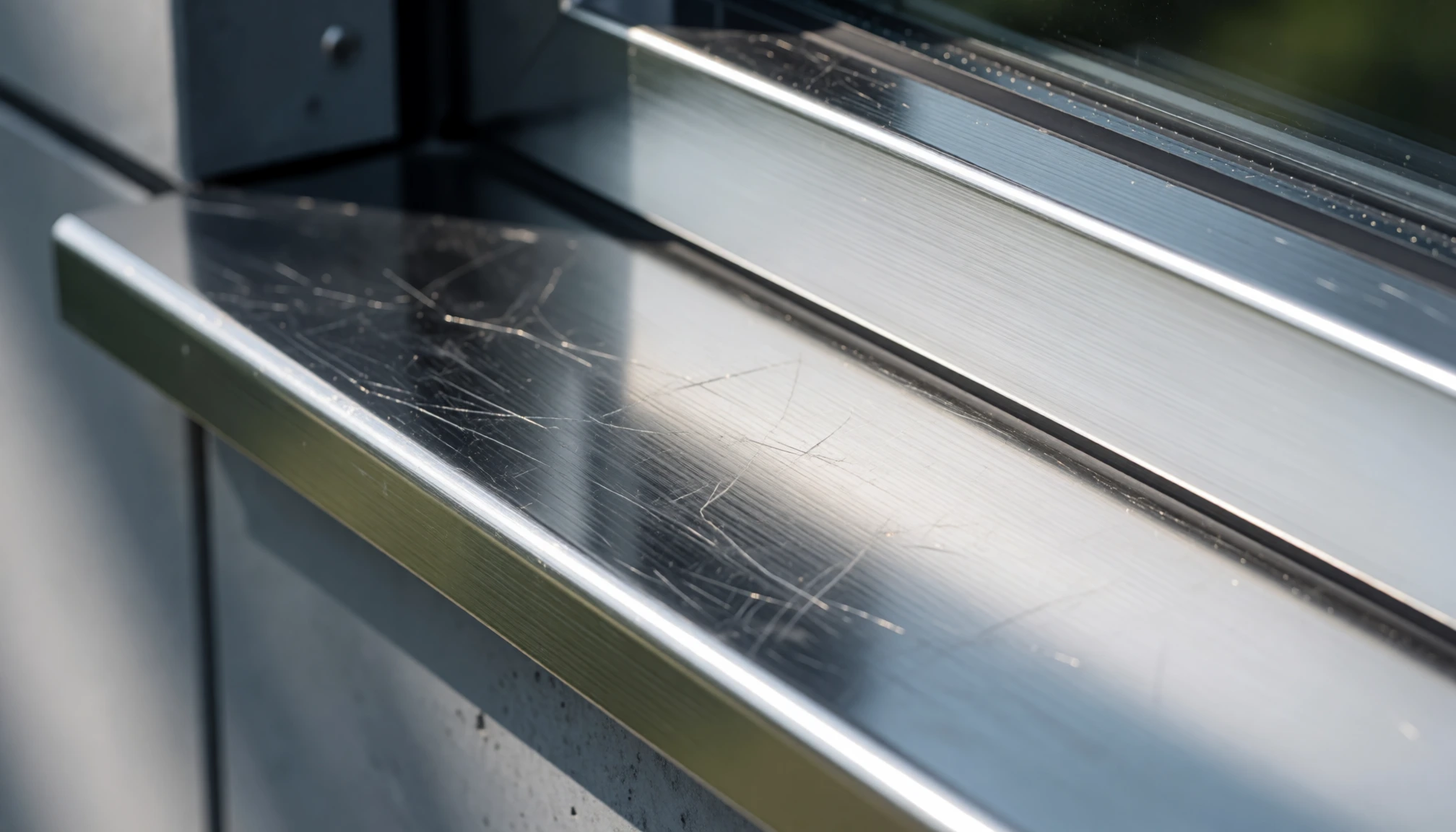 Profil métallique d'un appui de fenêtre en aluminium